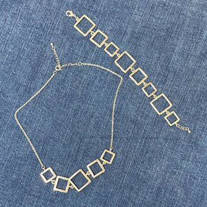 Silver Geometric Necklace /Bracelet Set